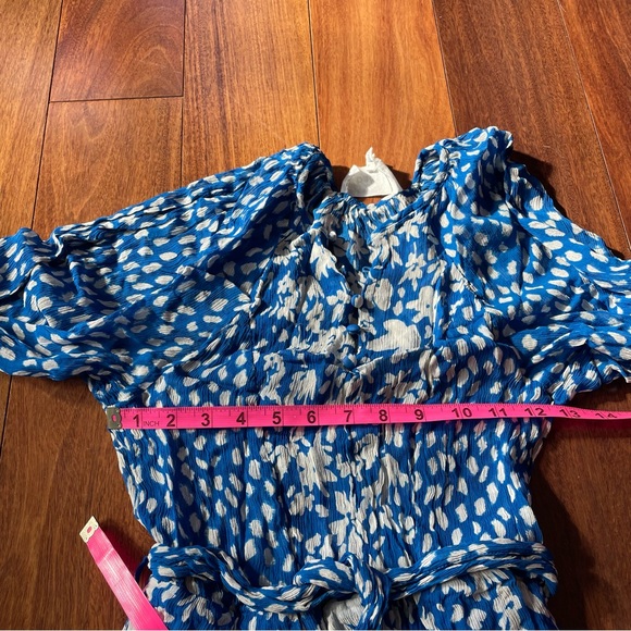 BA&SH Fiona Belted Mini Dress Blue Floral Chiffon Flowy Long Sleeve Size S - Picture 12 of 14